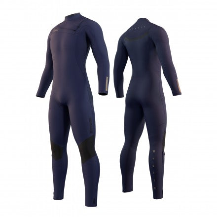 2021 Mystic Marshall wetsuit in night blue - depicts front and back external features