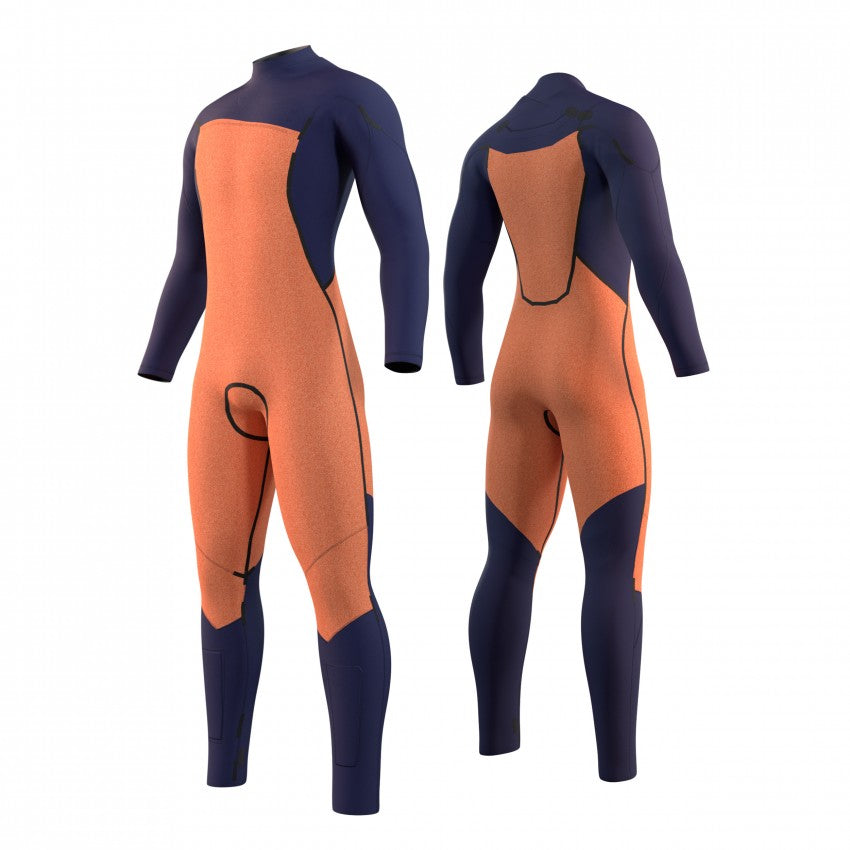 2021 Mystic Marshall wetsuit in night blue - depicts front and back external features as well as Fox Fleece 